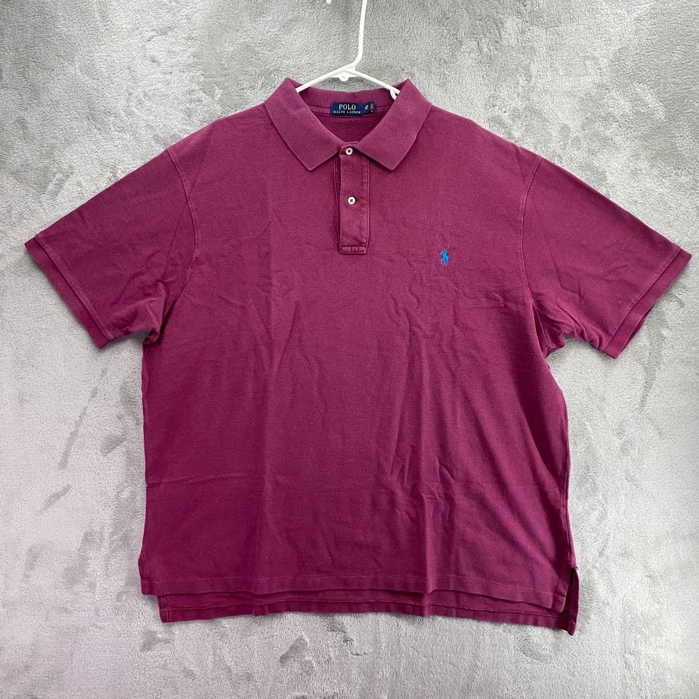Polo Ralph Lauren Men 2XB Big Maroon Burgundy Pique Polo Shirt Blue Pony Logo